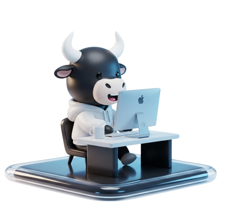 Neotoro 3D mascot building a website at a desk